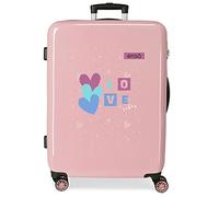 Enso Love Vibes Medium Suitcase Pink 48 x 68 x 26 cm Hard Plastic Side Combination Lock 70L 3kg 4 Wheels, Pink, Medium Suitcase