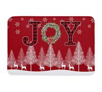 Ensound 36X24 Inch Front Door Mats Outdoor Indoor Kitchen Mat,Christmas Reindeer Xmas Tree Winter Snow Joy Red Plaid Entrance Doormat Non-Slip Washable Floor Mats for Sink/Porch