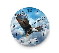 Ensound 4th of July Wall Clock Eagle Clocks Wooden Silent Non-Ticking Battery Operated Freedom Blue Sky Cloud Independence Day Round Clock for Home Living Room School Bedroom Memorial Day 12 Inch