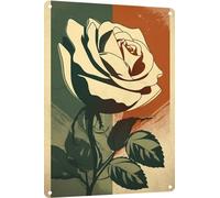 Ensound Abstract White Rose Tin Sign Art Poster Tin Sign Metal Home Decor Vintage Wall Decor 8x12 Inch