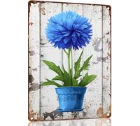 Ensound Bachelor Button Flower Pot Metal Tin Sign Plaque Poster Vintage Wall Room Gift Aluminium Creative Novelty Unique Funny Art Decoration Tin Waterproof 8x12 Inch