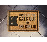 Ensound Cats & Cops Doormat | Don't Let The Cats Out Or The Cops in Funny Cat Doormat - Gift for Pet Lovers - Welcome Door Mat 24x16 Inch - Novelty Flannel Floor Mat with Non-Slip Rubber