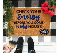 Ensound Check Your Energy Before You Enter This House,Indoor Floor Mats,Stain and Slip Resistant Durable,Front Door Bedroom Kitchen Bathroom,Washable Entrance Welcome Doormat 36x24 Inch