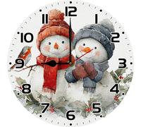 Ensound Christmas Snowman Wall Clock 12 Inch Rustic Silent Non Ticking Round Quartz Wooden Wall Clocks Battery Operated Easy to Read Retro Decorative Home Decor for Home Bedroom