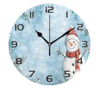 Ensound Christmas Snowman Wall Clock Non Ticking Silent Art Decorative Round Clock for Living Room Kitchen Bedroom Office School 12 Inch