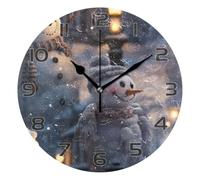 Ensound Christmas Snowman Wall Clock Non Ticking Silent Art Decorative Round Clock for Living Room Kitchen Bedroom Office School 12 Inch