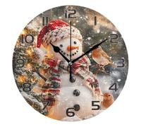 Ensound Christmas Snowman Wall Clock Non Ticking Silent Art Decorative Round Clock for Living Room Kitchen Bedroom Office School 12 Inch