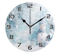 Ensound Christmas Snowman Wall Clock Non Ticking Silent Art Decorative Round Clock for Living Room Kitchen Bedroom Office School 12 Inch