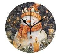 Ensound Christmas Snowman Wall Clock Non Ticking Silent Art Decorative Round Clock for Living Room Kitchen Bedroom Office School 12 Inch