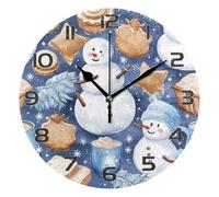 Ensound Christmas Snowman Wall Clock Non Ticking Silent Art Decorative Round Clock for Living Room Kitchen Bedroom Office School 12 Inch
