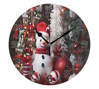 Ensound Christmas Snowman Wall Clock Non Ticking Silent Art Decorative Round Clock for Living Room Kitchen Bedroom Office School 12 Inch