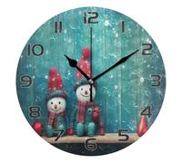 Ensound Christmas Snowman Wall Clock Non Ticking Silent Art Decorative Round Clock for Living Room Kitchen Bedroom Office School 12 Inch