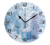 Ensound Christmas Snowman Wall Clock Non Ticking Silent Art Decorative Round Clock for Living Room Kitchen Bedroom Office School 12 Inch