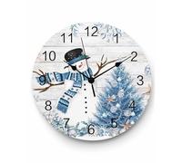 Ensound Christmas Wall Clock Blue Snowman Clocks Wooden Silent Non-Ticking Battery Operated Starfish Xmas Tree Marine Life Wood Round Clock for Home Living Room Kitchen Bedroom Office School 12 Inch