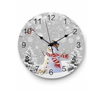 Ensound Christmas Wall Clock Grey Snowman Bird Clocks Wooden Silent Non-Ticking Battery Operated Snowy Pine Needles Xmas Tree Round Clock for Home Living Room Kitchen Bedroom Office School 12 Inch