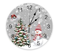 Ensound Christmas Wall Clock Snowman Clocks Wooden Silent Non-Ticking Battery Operated Xmas Tree Snowflake Bird Grey Round Clock for Home Living Room Office Kitchen Bedroom Xmas Holiday 12 Inch