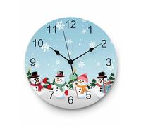 Ensound Christmas Wall Clock Winter Snowman Clocks Wooden Silent Non-Ticking Battery Operated Cute Blue Snowflake Pine Tree Round Clock for Home Living Room Kitchen Bedroom Office School 12 Inch