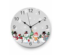 Ensound Christmas Wall Clock Winter Snowman Clocks Wooden Silent Non-Ticking Battery Operated Cute Grey Snowflake Pine Tree Round Clock for Home Living Room Kitchen Bedroom Office School 12 Inch