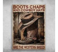 Ensound Cowboy Poster Boots Chaps and Cowboy Hats are The Western Breed Tin Sign Bar Pub Garage Diner Cafe Home Wall Decor Home Decor Art Poster Retro Vintage Metal Tin Sign 8x12 Inch