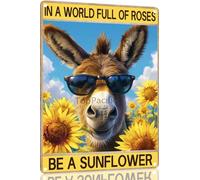 Ensound Donkey Vintage Aluminum 8x12 Inch Metal Sign In A World Full Of Roses Be A Sunflower Retro Tin Hippie Retro Poster Vintage Sign Wall Decor Hippie Room Decor