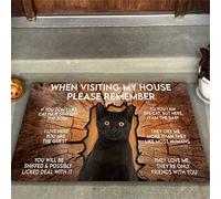 Ensound Door Mat When Visiting My House Please Remember Black Cat Welcome Non-Slip Mats Funny Doormat Decor for Bathroom Kitchen Front Porch Rugs Home Decor Entrance 24X16 Inch