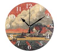 Ensound Farmhouse and Fields Wall Clock Silent Non-Ticking Battery Operated Clocks 12 Inch for Kitchen Home Living Room