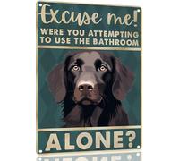 Ensound Flat-Coated Retriever 8x12 Inch excuse me were you attempting to use the bathroom alone - Dog Metal Poster Dog Lover Gift Art Funny Dogs Wall Art Decoration Retro Metal Tin Sign