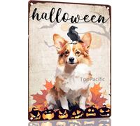 Ensound Funny Corgi 8x12 Inch Metal Aluminum Sign Tin Sign Halloween Wall Art Decor Scary Vintage Retro Poster Plaque For Home Office Garage