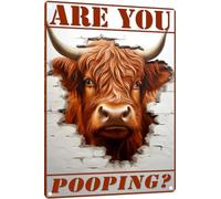 Ensound Funny Metal Sign Highland Cow 3D Are you Pooping Vintage Wall Art Decoration Living Room Bathroom Humorous Kitchen Man Cave Decor 8x12 Inch
