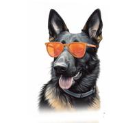 Ensound German Shepherd Wearing Orange Glasses tin sign art poster metal home bathroom decor animal decor man cave vintage wall decor Christmas decor 8x12 Inch