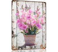 Ensound Gladiolus Flower Pot Metal Tin Sign Plaque Poster Vintage Wall Room Gift Aluminium Creative Novelty Unique Funny Art Decoration Tin Waterproof 8x12 Inch