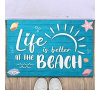 Ensound Life is Better at The Beach Doormat,Beach Welcome Doormat,Coastal Starfish Door Mats,Retro Wood Rug,Rubber Doormat,Home Decor Gift 30x18 Inch