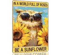 Ensound Owl Vintage Aluminum 8x12 Inch Metal Sign In A World Full Of Roses Be A Sunflower Retro Tin Hippie Retro Poster Vintage Sign Wall Decor Hippie Room Decor