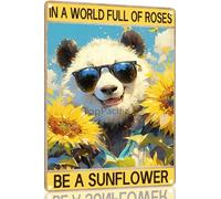 Ensound Panda Vintage Aluminum 8x12 Inch Metal Sign In A World Full Of Roses Be A Sunflower Retro Tin Hippie Retro Poster Vintage Sign Wall Decor Hippie Room Decor