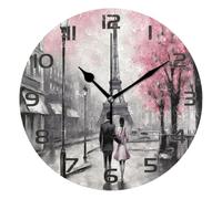 Ensound Paris Eiffel Tower Wall Clock Non Ticking Silent Art Decorative Round Clock for Living Room Kitchen Bedroom Office School 12 Inch