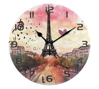 Ensound Paris Eiffel Tower Wall Clock Non Ticking Silent Art Decorative Round Clock for Living Room Kitchen Bedroom Office School 12 Inch