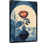 Ensound Red Roses in Vase Tin Sign Art Poster Tin Sign Metal Home Decor Vintage Wall Decor 8x12 Inch