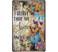 Ensound Retro Metal Tin Sign Butterfly I Believe There are Angels Among Us Art Poster Vintage Sign for Home Coffee Wall Decor 8x12 Inch