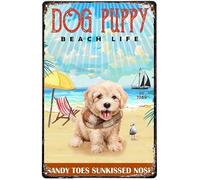 Ensound Retro Metal Tin Sign Dog Puppy Beach Life Poster Vintage Sign for Home Coffee Wall Decor 8x12 Inch