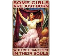 Ensound Retro Metal Tin Sign,with Mexican Spirt in Their Souls,Bedroom Poster Bathroom Retro Painting Wall Cafe Home Poster Metal Tin Sign 8x12 Inch