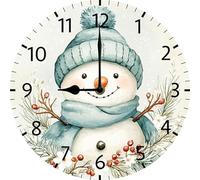 Ensound Snowman Wall Art Snowman Wall Clock Vintage Round Colorful Silent Non Ticking Battery Operated Accurate Arabic Numerals Design for Kitchen Living Room Bedroom Office 12 Inch
