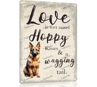 Ensound Vintage Metal Tin Sign 8x12 Inch,German Shepherd Retro Wall Art Decor,Love Is Wet Noses Poster for Home Living Room Bedroom Garden Garage Cafe Bar Pub
