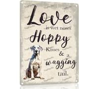 Ensound Vintage Metal Tin Sign 8x12 Inch,Great Dane Retro Wall Art Decor,Love Is Wet Noses Poster for Home Living Room Bedroom Garden Garage Cafe Bar Pub