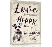 Ensound Vintage Metal Tin Sign 8x12 Inch,Schnauzer Retro Wall Art Decor,Love Is Wet Noses Poster for Home Living Room Bedroom Garden Garage Cafe Bar Pub
