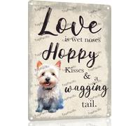 Ensound Vintage Metal Tin Sign 8x12 Inch,White Terrier Retro Wall Art Decor,Love Is Wet Noses Poster for Home Living Room Bedroom Garden Garage Cafe Bar Pub