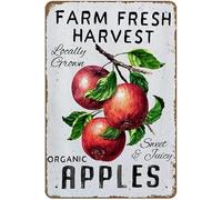 Ensound Vintage Tin Metal Poster Sign Farm Fresh Harvest Apples Retro Wall Art Decor Iron Painting for Home Kitchen Cafe Pub Sign 8x12 Inch Plaque
