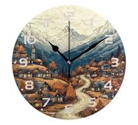 Ensound Vintage Village Wall Clock Non Ticking Silent Art Decorative Round Clock for Living Room Kitchen Bedroom Office School 12 Inch