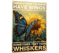 Ensound Vintage Wall Poster Metal Plaque,Angels Don't Always Have Wings Sometimes They Have Whiskers,Sunflower And Butterfly Metal Wall Poster,8x12 Inch