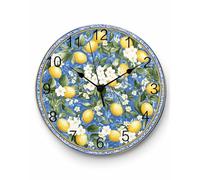 Ensound Wall Clock Yellow Lemon White Floral Clocks Wooden Silent Non-Ticking Battery Operated Decorative Flowers Fruit Round Clock for Home Living Room Kitchen Bedroom Office School 12 Inch