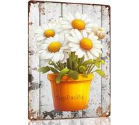 Ensound White Daisy Flower Pot Metal Tin Sign Plaque Poster Vintage Wall Room Gift Aluminium Creative Novelty Unique Funny Art Decoration Tin Waterproof 8x12 Inch